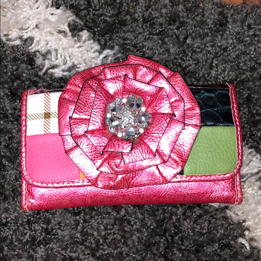 Pink & Multi Colored Leather Wallet